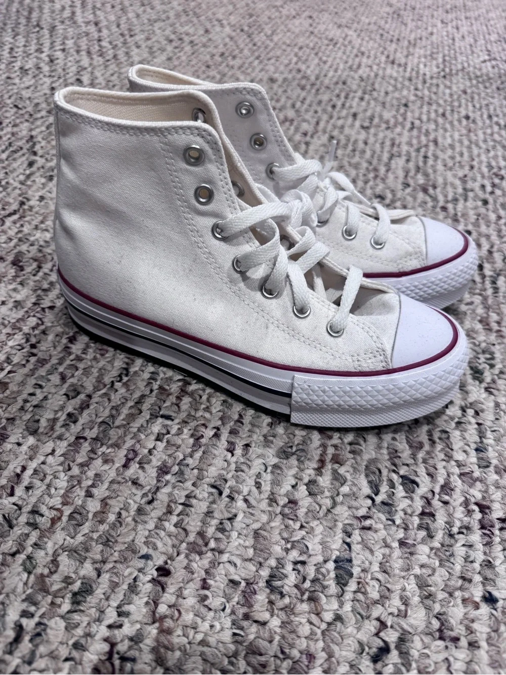 Converse Kids White High-Top Sneakers with Red Stripe